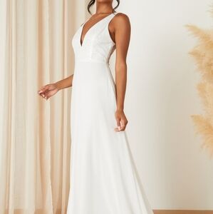 Lulus Adoring Vow White Chiffon Sheer Mesh Sequin A-Line Maxi Dress
